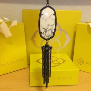 Kendra Scott B&W Rayne Pendant Necklace, White Howlight on Gunmetal Black